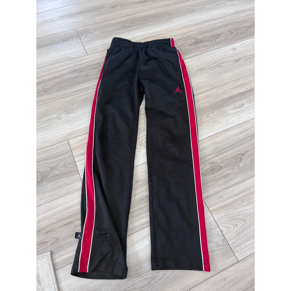 Jordan Boys Black Red Side Stripe Track Pants Jumpman Logo Size M 10-12Yrs